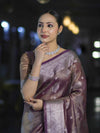 Banarasee Handloom Tissue Saree With Zari Buta Work & Border-Light Purple