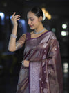 Banarasee Handloom Tissue Saree With Zari Buta Work & Border-Light Purple