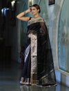 Banarasee Organza Hand Embroidered Mirror Work Saree-Black