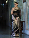 Banarasee Organza Hand Embroidered Mirror Work Saree-Black