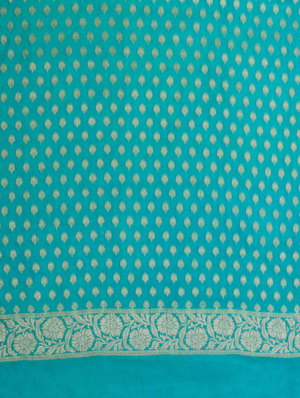 Banarasee Semi-Silk Zari Buti Work Salwar Kameez Fabric With Dupatta Set-Green