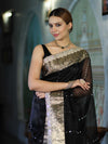 Banarasee Organza Hand Embroidered Mirror Work Saree-Black