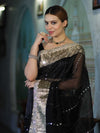 Banarasee Organza Hand Embroidered Mirror Work Saree-Black