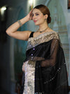 Banarasee Organza Hand Embroidered Mirror Work Saree-Black