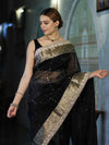 Banarasee Organza Hand Embroidered Mirror Work Saree-Black