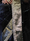 Banarasee Organza Hand Embroidered Mirror Work Saree-Black