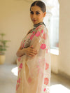 Banarasee Pure Organza Silk Saree With Floral Resham Embroidery-Off-white
