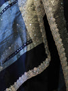 Banarasee Organza Hand Embroidered Mirror Work Saree-Black