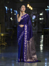 Banarasee Handloom Semi Silk Saree With Sona Rupa Zari Buti Design & Floral Border-Violet