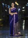 Banarasee Handloom Semi Silk Saree With Sona Rupa Zari Buti Design & Floral Border-Violet