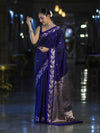 Banarasee Handloom Semi Silk Saree With Sona Rupa Zari Buti Design & Floral Border-Violet