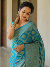 Banarasee Faux Georgette Saree With Gold Zari & Resham Jaal Work-Blue