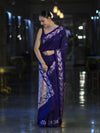 Banarasee Handloom Semi Silk Saree With Sona Rupa Zari Buti Design & Floral Border-Violet