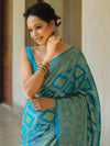 Banarasee Faux Georgette Saree With Gold Zari & Resham Jaal Work-Blue