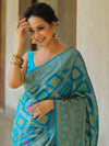 Banarasee Faux Georgette Saree With Gold Zari & Resham Jaal Work-Blue