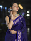 Banarasee Handloom Semi Silk Saree With Sona Rupa Zari Buti Design & Floral Border-Violet