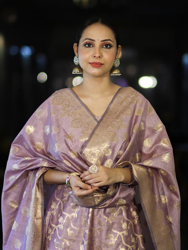 Banarasee Cotton Silk Zari Work Salwar Kameez Fabric With Dupatta Set-Mauve