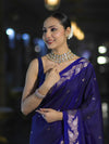 Banarasee Handloom Semi Silk Saree With Sona Rupa Zari Buti Design & Floral Border-Violet