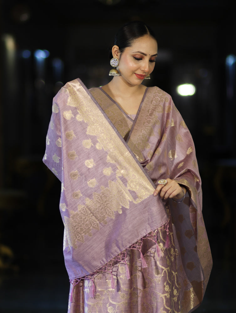 Banarasee Cotton Silk Zari Work Salwar Kameez Fabric With Dupatta Set-Mauve