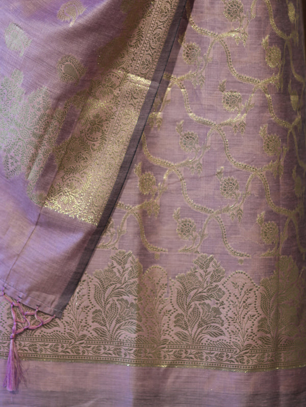 Banarasee Cotton Silk Zari Work Salwar Kameez Fabric With Dupatta Set-Mauve