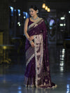 Banarasee Handloom Semi Silk Saree With Zari Buti Design & Lace Border-Purple