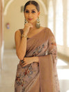 Banarasee Handloom Chanderi Digital Print Saree With Antique Zari Design-Brown