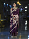 Banarasee Handloom Semi Silk Saree With Zari Buti Design & Lace Border-Purple