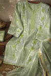 Banarasee Soft Tissue Thread Embroidered Semi-Stitched Salwar Kameez Fabric With Dupatta Set-Light Green