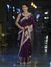 Banarasee Handloom Semi Silk Saree With Zari Buti Design & Lace Border-Purple