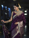 Banarasee Handloom Semi Silk Saree With Zari Buti Design & Lace Border-Purple
