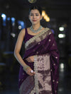 Banarasee Handloom Semi Silk Saree With Zari Buti Design & Lace Border-Purple