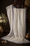 Banarasee Semi-Stitched Mul Cotton Salwar Kameez Set With Dupatta-Off White & Blue