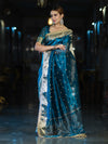 Banarasee Handwoven Tissue Saree With Embroidered Ghungroo Work-Blue