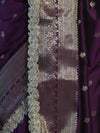 Banarasee Handloom Semi Silk Saree With Zari Buti Design & Lace Border-Purple