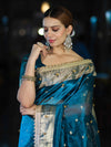 Banarasee Handwoven Tissue Saree With Embroidered Ghungroo Work-Blue