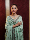 Banarasee Handloom Pure Cotton Silk Salwar Kameez Fabric With Dupatta-Light Moss Green