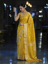 Banarasee Handloom Dual Tone Shimmer Silk Saree With Buti Design & Meena Border-Yellow