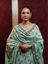 Banarasee Handloom Pure Cotton Silk Salwar Kameez Fabric With Dupatta-Light Moss Green