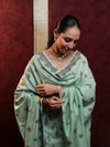 Banarasee Handloom Pure Cotton Silk Salwar Kameez Fabric With Dupatta-Light Moss Green