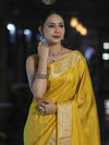 Banarasee Handloom Dual Tone Shimmer Silk Saree With Buti Design & Meena Border-Yellow