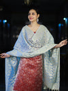 Banarasee Brocade Salwar Kameez Fabric With Jaal Design Contrast Dupatta-Red & Light Blue