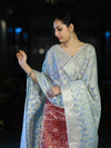 Banarasee Brocade Salwar Kameez Fabric With Jaal Design Contrast Dupatta-Red & Light Blue
