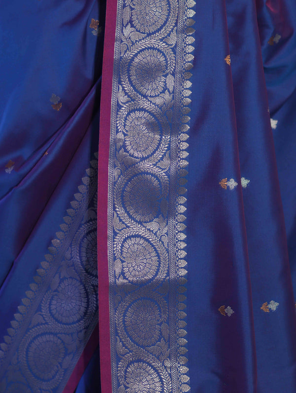 Banarasee Handloom Dual Tone Semi Silk Saree With Buti Design & Border-Blue