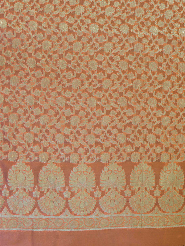 Banarasee Chanderi Cotton Zari Jaal Work Salwar Kameez Fabric With Dupatta Set-Orange