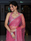 Banarasee Organza Mix Saree With Katdana Handwork-Onion Pink