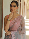 Banarasee Pure Organza Silk Saree With Floral Resham Embroidery-Grey