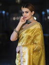 Banarasee Handwoven Tissue Saree With Embroidered Ghungroo Work-Yellow