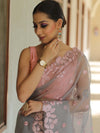 Banarasee Pure Organza Silk Saree With Floral Resham Embroidery-Grey