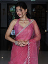 Banarasee Organza Mix Saree With Katdana Handwork-Onion Pink