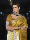Banarasee Handwoven Tissue Saree With Embroidered Ghungroo Work-Yellow